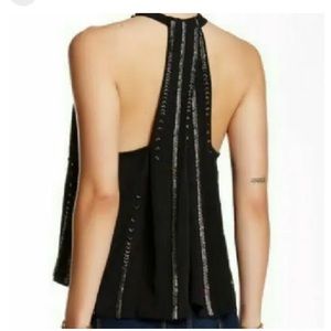 Free People Black Shimmer and Shine  Beaded Racerback Tank Top Blouse